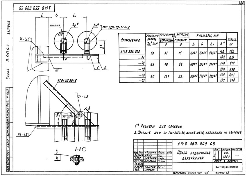 Опоры подвижные двухрядные А14Б 560.000 Опоры подвижные двухрядные А14Б 560.000