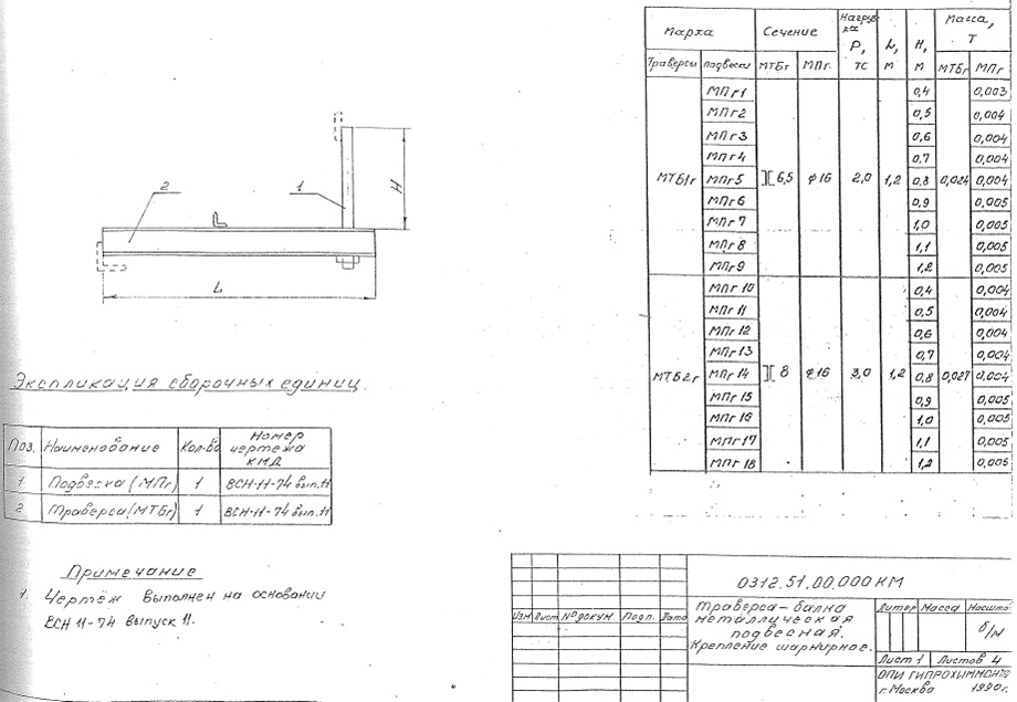Траверса-балка металлическая подвесная. 0312.51.00.000 Траверса-балка металлическая подвесная. 0312.51.00.000