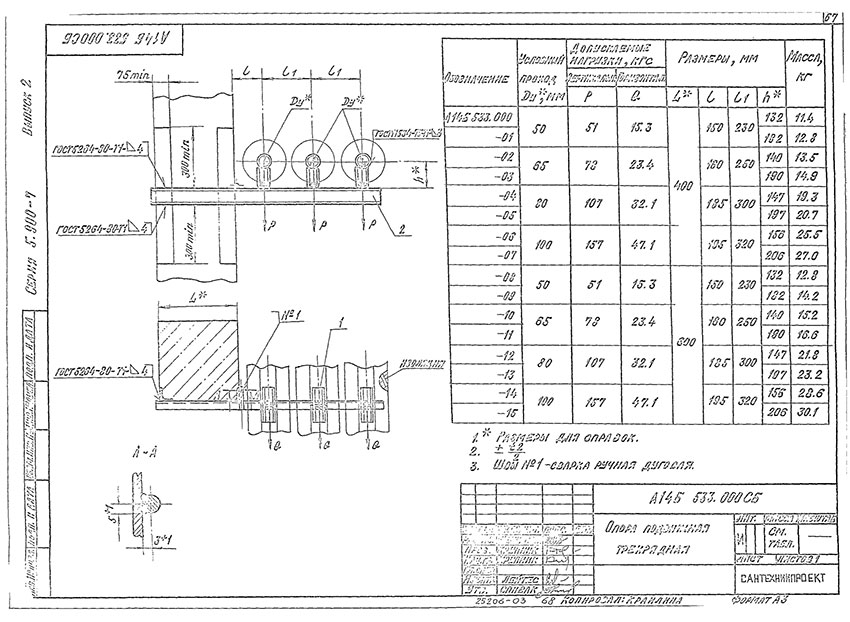 Опоры подвижные трехрядные А14Б 533.000 Опоры подвижные трехрядные А14Б 533.000