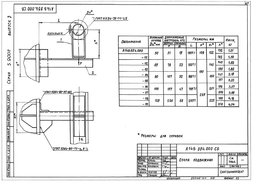 Опоры подвижные А14Б 554.000 Опоры подвижные А14Б 554.000