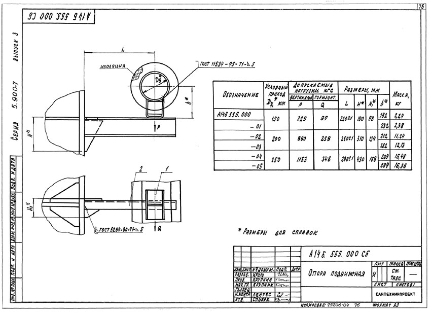 Опоры подвижные А14Б 555.000 Опоры подвижные А14Б 555.000