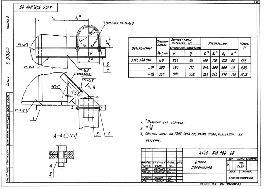 Опоры подвижные А14Б 543.000 Опоры подвижные А14Б 543.000