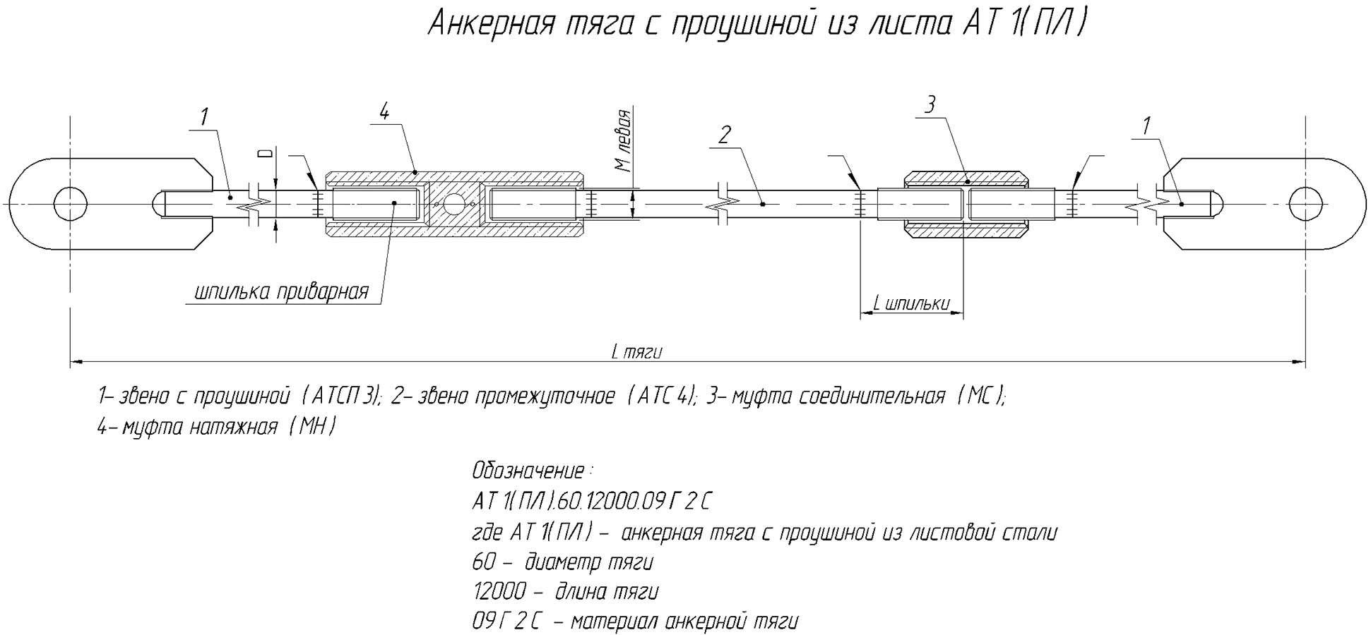 Анкерная тяга с проушиной из листа АТ 1(ПЛ) Анкерная тяга с проушиной из листа АТ 1(ПЛ)