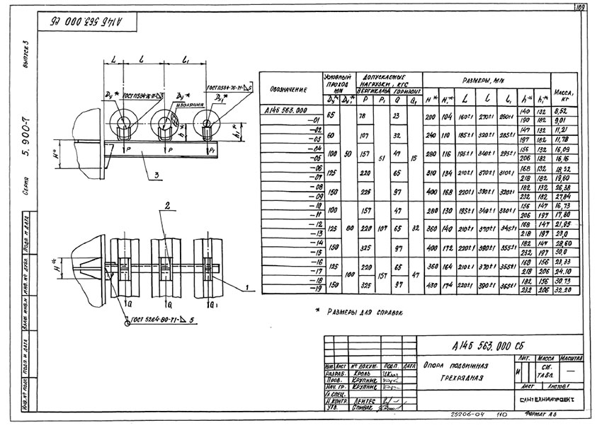 Опоры подвижные трехрядные А14Б 563.000 Опоры подвижные трехрядные А14Б 563.000