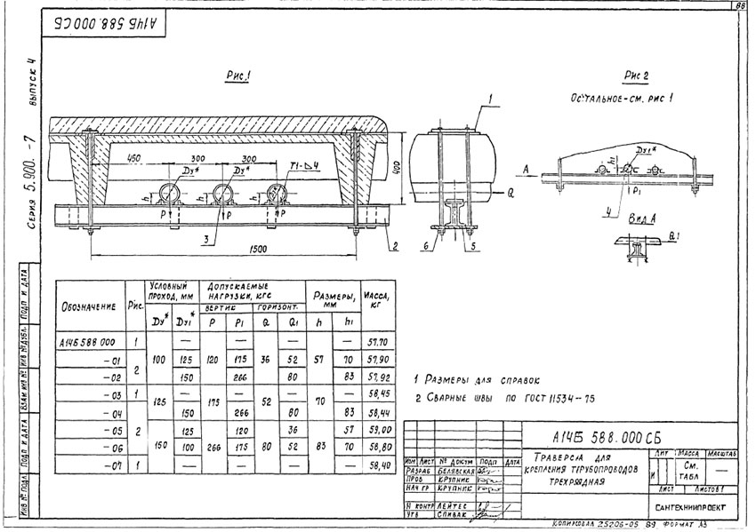 Траверсы для крепления трубопроводов трехрядные А14Б 588.000 Траверсы для крепления трубопроводов трехрядные А14Б 588.000