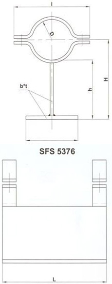 Конструкция и размеры опоры под трубопроводы SFS 5376